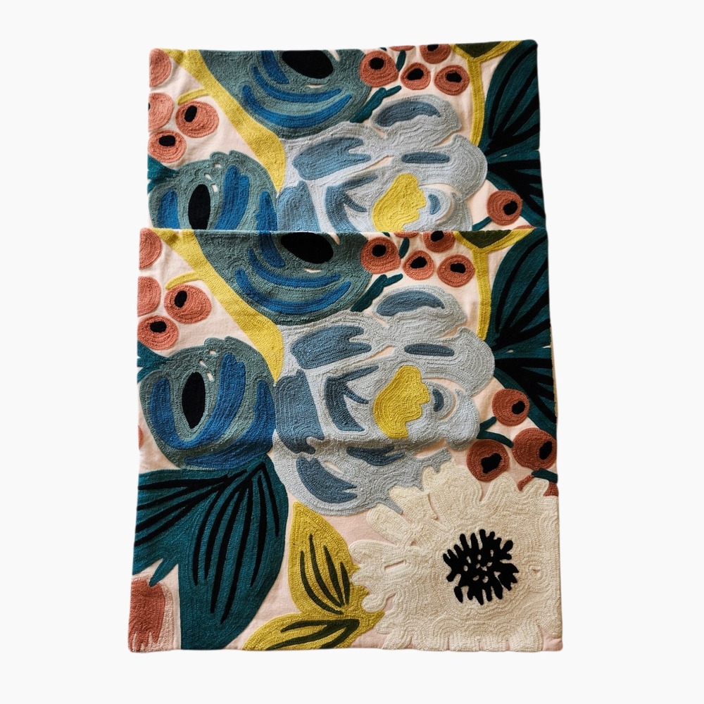 SET of 2 Rifle Paper Co x Loloi Embroidered Floral Pillow Cover Pillowcase Sham